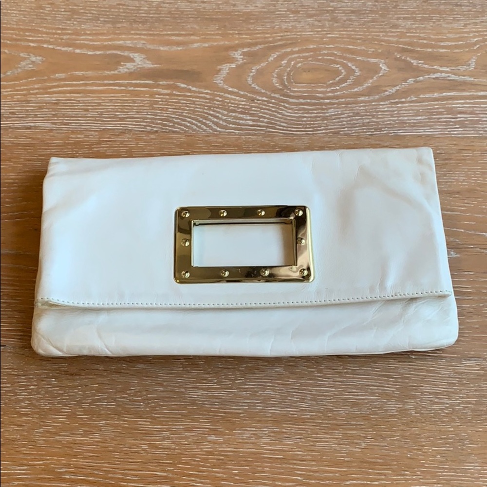 Vintage Banana Republic fold over clutch bag white leather with gold hardware